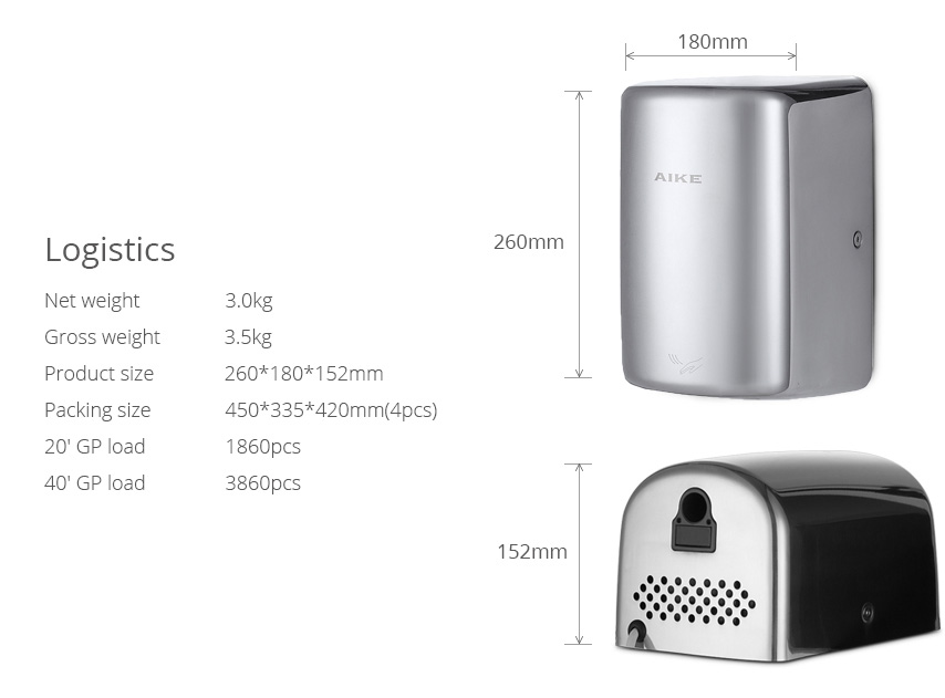 Stainless Steel Hand Dryer AK2803E Wholesale Best Low Energy Eco